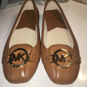 Michael Kors Tan Leather Loafers with Gold Logo